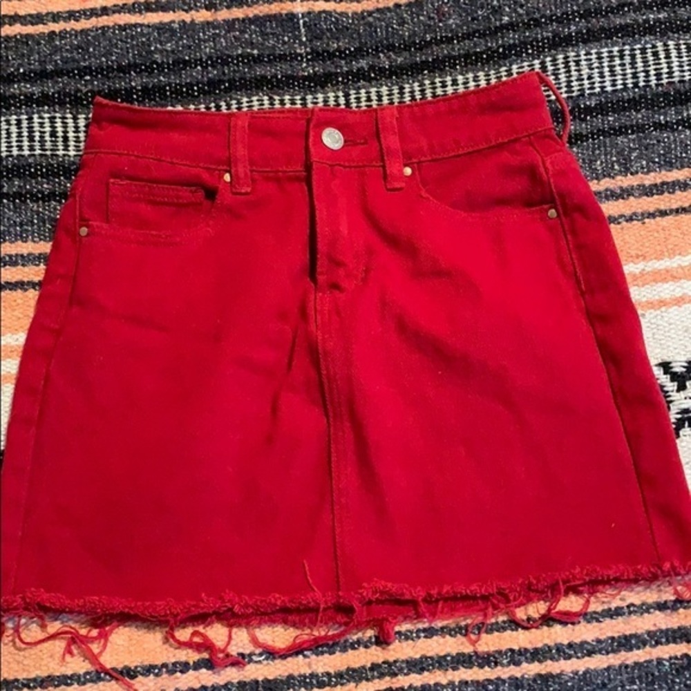 pac sun red frayed red jean skirt size 23